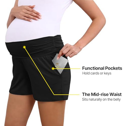 Eileithyia Women's Maternity Lounge Shorts with Pockets Cooling Summer Maternity Clothes Pregnancy Must Haves - color: 3pack Black/Dark Grey/Light Grey, size: Medium-Large