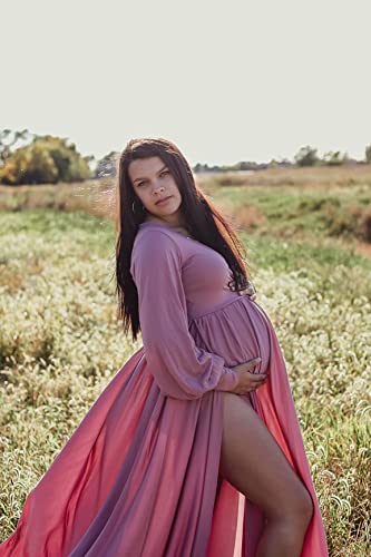 Long Sleeve Maternity Dress for Photoshoot Plus Size - color: Light Purple, size: Medium