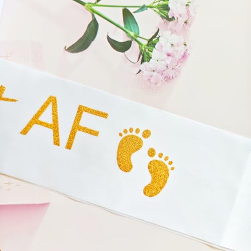 Pregnant AF Sash Baby Shower Gender Reveal White Neutral Gift for Baby MAMA