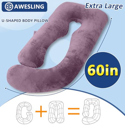 Shredded Memory Foam U Shaped Pregnancy Pillow with Cover - color: Dark Purple
