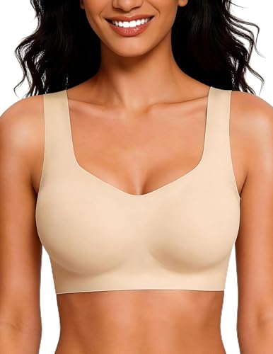 Wireless Pullover Sleep Bras for Women Seamless No Underwire T Shirt Bra - color: Nude, size: Small