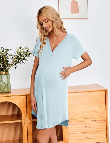 Ekouaer 3 Pack Nightgowns for Women Button Down Night Gowns with Pockets - color: Black/Light Blue/Light Pink, size: XX-Large