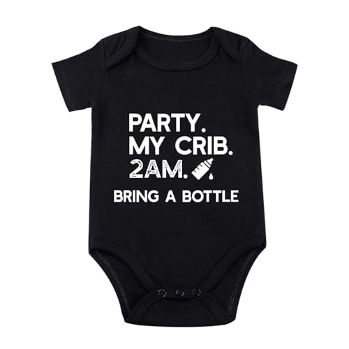 listery Party My Crib Bodysuit Funny Bodysuit Baby Sayings Baby Boy Clothes Party At My Crib 2 Am Bodysuits Baby Girl Clothes - color: Black, size: 6 Months