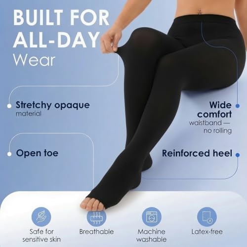 ABSOLUTE SUPPORT Compression Pantyhose 20-30mmHg, Opaque, Black, Small - color: Black, size: Small