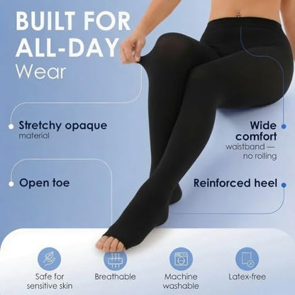 ABSOLUTE SUPPORT Compression Pantyhose 20-30mmHg, Opaque, Black, Medium - color: Black, size: Medium
