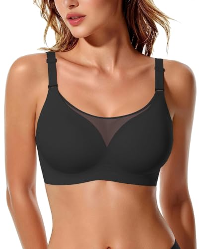 Avidlove Wireless Bras for Women Seamless Full Coverage Bra Mesh Comfy Bralette Tshirt Everyday Bras - color: Black, size: Medium