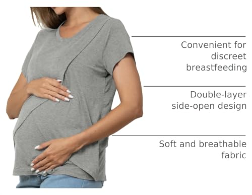 Rnxrbb 3 Pack Nursing Tops for Women Maternity Breastfeeding Shirts - color: Black&light Gray&navy Stripe, size: Medium