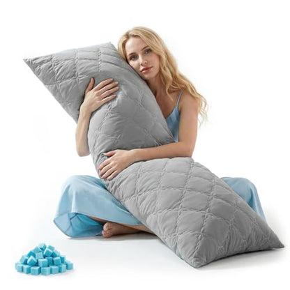 BEDELITE Cooling Body Pillow, Memory Foam Filled, Light Grey, 20x54 Inches - color: Grey