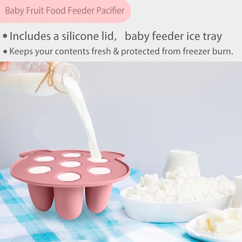 BigSpinach Silicone Baby Food Freezer Tray with Teething Popsicle Molds - Baby Fruit Feeder and Breastmilk Teether Combo - color: Pink