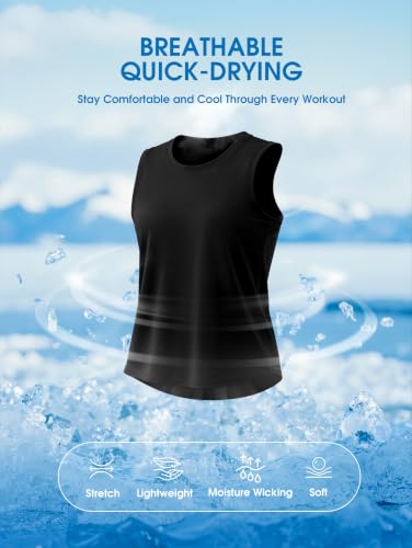 SANTINY Cropped Racerback Workout Tank Top (Black_M)