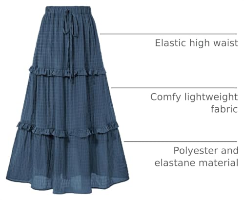 BTFBM Casual Solid Maxi Skirt Fall Clothes Flared A-Line Skirts for Women - color: Grey Blue, size: Small