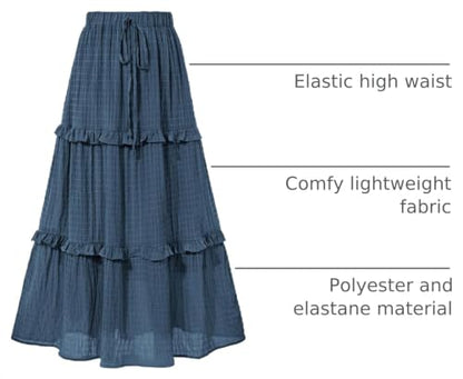 BTFBM Casual Solid Maxi Skirt Fall Clothes Flared A-Line Skirts for Women - color: Grey Blue, size: XX-Large
