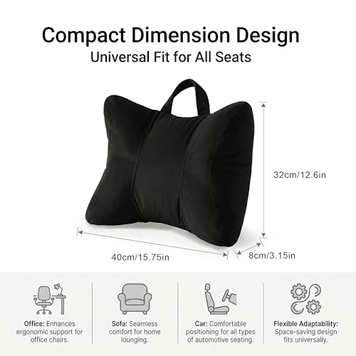 Lumbar Pillow for Car Seat and Office Chair, Classic Black - color: Classic Black
