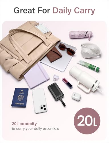 Uselike Tote Bag for Women with Zipper, Quilted Puffer Tote Bag with Compartments, Lightweight Puffy Work Bags for Women - color: Light Khaki