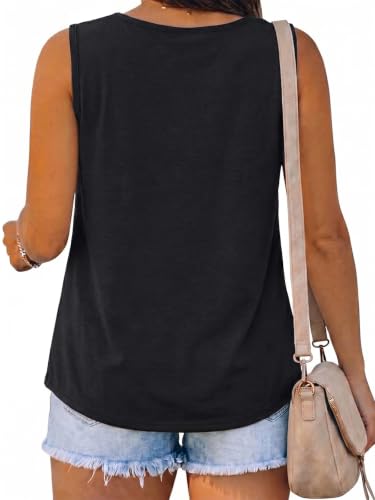 Womens Plus Size Tunic Tank Tops Sleeveless Pleated Front V Neck Shirts - color: Black, size: 24