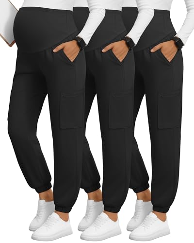 3 Pack Maternity Scrub Cargo Jogger Pants - color: Black, size: X-Large
