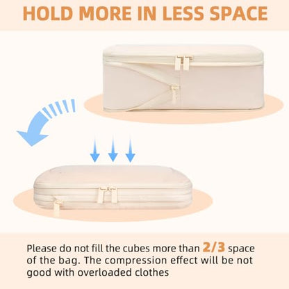 BAGAIL 4 Set/6 Set/8 Set Compression Packing Cubes Travel Accessories Expandable Packing Organizers (Square Mesh, 05-Cream) - color: 05-Cream, style: Square Mesh