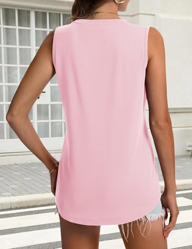 YUCOLEN Women's Tank Tops Loose Flowy Summer UPF 50+ Basic Sleeveless Tops - color: Light Pink, size: Large