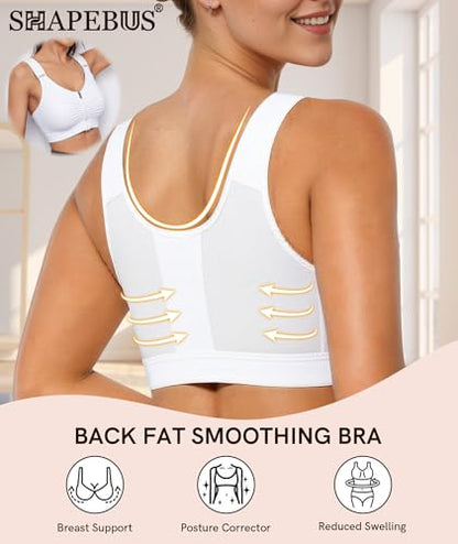 Zip Front Closure Everyday Bra for Women Post Surgery Compression Bras with Adjustable Straps Wirefree - color: White, size: Small