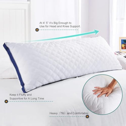 Oubonun Full Body Pillow for Side Sleeper, Adjustable Firm Long Bed Pillow - color: White-navy Blue Side