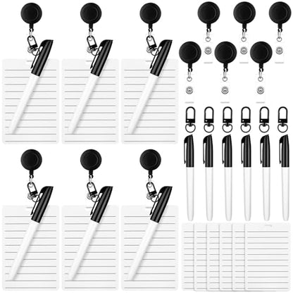 Lincia 6 Sets Nurse Badge Notepad, Retractable Dry Erase Board with Marker - color: Black, style: Lined