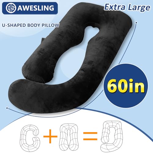 Shredded Memory Foam U Shaped Pregnancy Pillow with Cover - color: Black