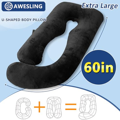 Shredded Memory Foam U Shaped Pregnancy Pillow with Cover - color: Black