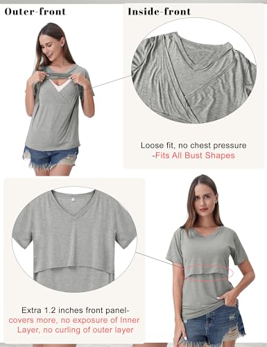 Rnxrbb 4 Pack Nursing Tops for Women Postpartum Breastfeeding Shirts - color: Black&flecking Grey&light Gray&army Green, size: X-Large