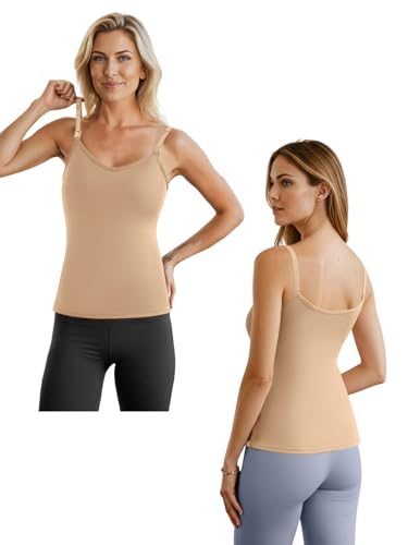 Ninee Womens Maternity Nursing Tank Tops with Built in Bra for Breastfeeding Adjustable Straps Camisoles Cami Tanks - color: 03 Light Khaki, size: Medium