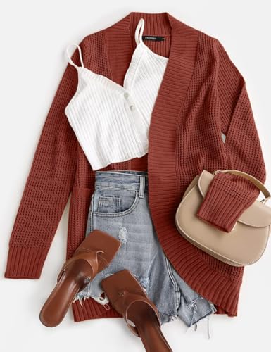 ZESICA Womens Fall Fashion Open Front Cardigan Sweaters - color: Rust, size: XX-Large