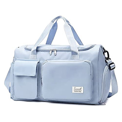 Suruid Gym Bag with Shoe Compartment, Sports Duffle Bag for Women, Blue - color: Blue