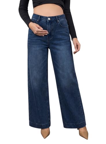 BLENCOT Women's Maternity Jeans Wide Leg Pregnancy Pants for Work - color: Blue, size: XX-Large