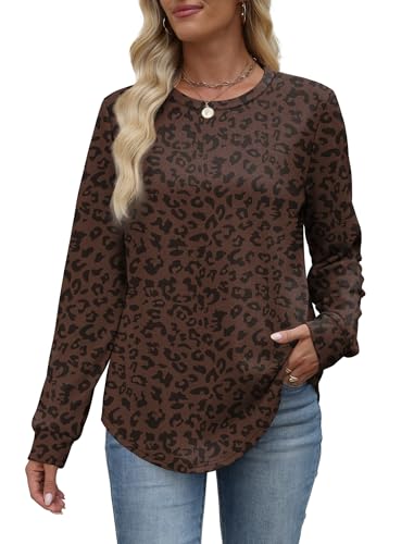 WIHOLL Sweatshirt for Women Crewneck Long Sleeve Shirts Curved Hem Lightweight Sweaters Fall Clothes 2025 - color: Classic Leopard, size: Medium