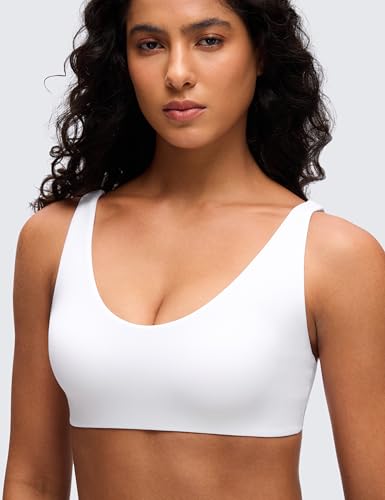 CRZ YOGA Double Lined Scoop Neck Sports Bras - color: White, size: Medium