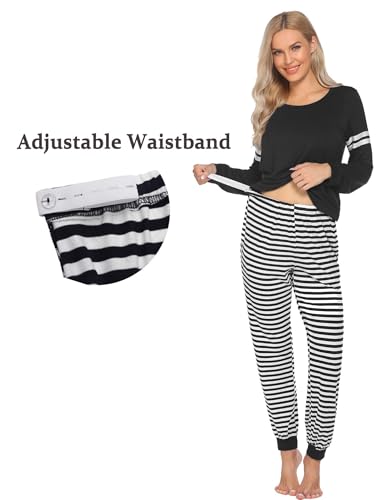 Maternity Pajamas Set Nursing Breastfeeding Postpartum Pregnancy Pjs - color: Black, size: Large