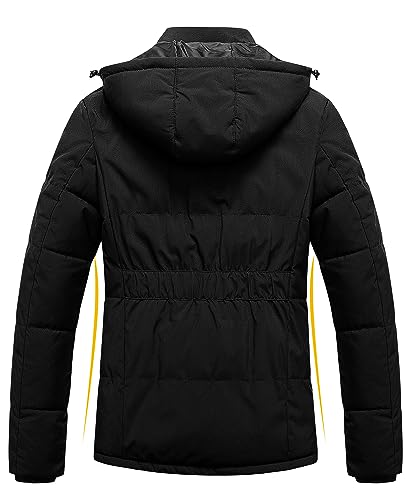 Pursky Women's Warm Winter Thicken Coat Waterproof Cropped Jackets Parka With Removable Hood - color: Black, size: Small