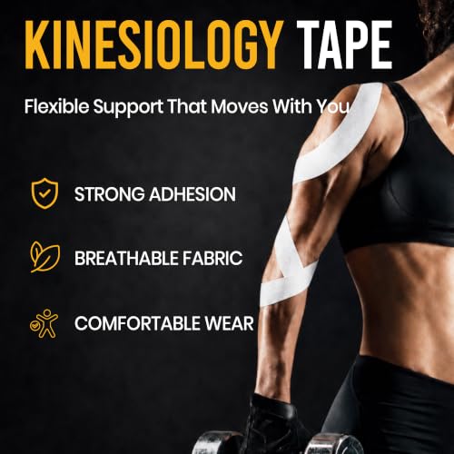 Bighorn Athletics Precut Kinesiology Tape with Tin, 40 Strips 2"×10", White - color: White