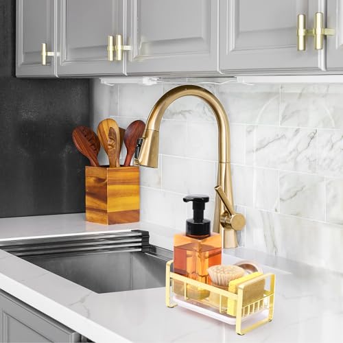 HULISEN Kitchen Sponge Holder, 304 Stainless Steel Sink Caddy, Gold - color: Gold, size: Medium