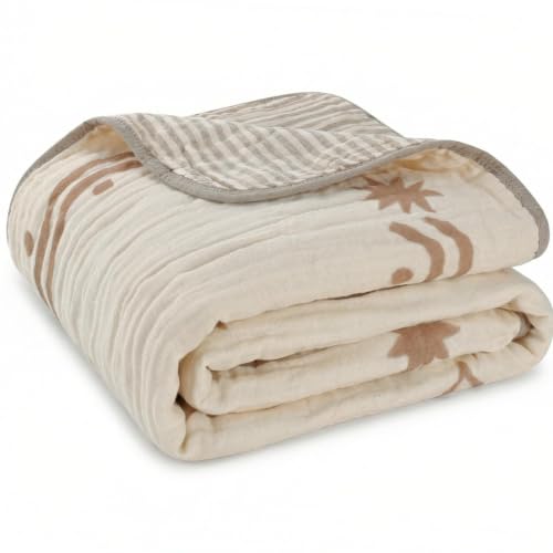 Muslin Baby Blanket, Organic Cotton Blend Jacquard (Boho Rainbow) - color: Rainbow Border