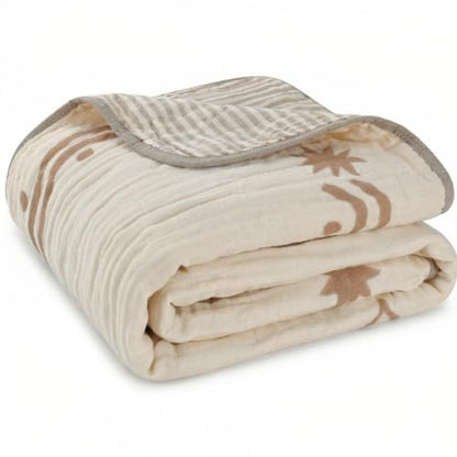 Muslin Baby Blanket, Organic Cotton Blend Jacquard (Boho Rainbow) - color: Rainbow Border