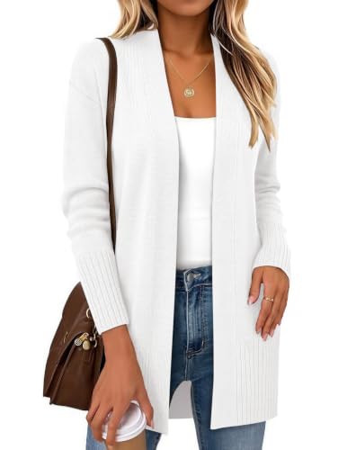 Zeagoo Cardigan Sweaters for Women Open Front Cardigans Long Sleeve Sweater - color: White, size: Medium