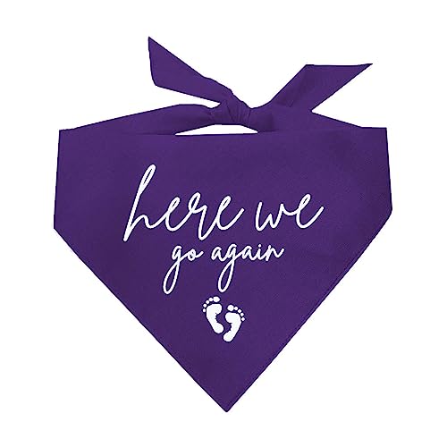 Here We Go Again! Dog Bandana | 100% Cotton Adjustable Triangle | Made in USA | New Baby | Pregnancy Announcement Photoshoot Prop | Gender Reveal | Purple X-Small (581) - color: Purple, size: X-Small
