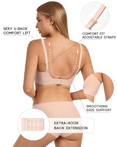 VQJ Women's Wireless Push Up Plunge T-Shirt Jelly Bras - color: Blush Pink, size: X-Large