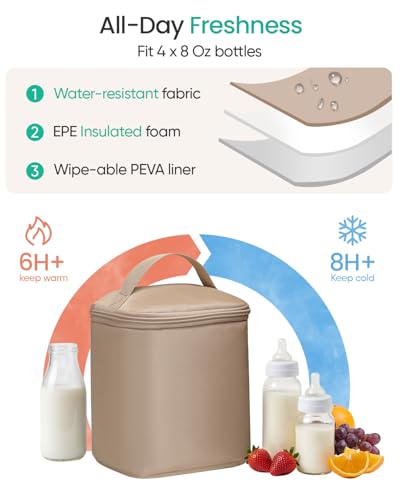 Qualyphant Extra Large Breast Pump Bag & Insulated Cooler, Dual-Deck Design - color: Khaki