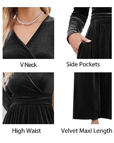 OUGES Women's Warp Pockets Maxi Fall Winter Cocktail Formal Dress 2026 - color: G-velvet Black, size: Small
