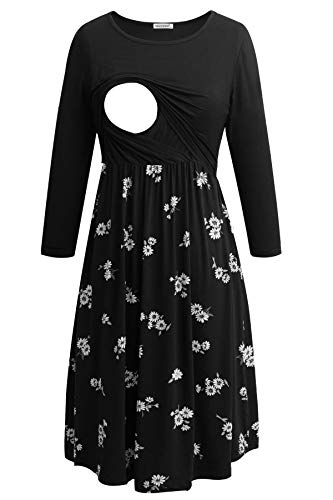 Smallshow Women's 3/4 Sleeve Maternity Nursing Dress for Breastfeeding - color: Black-svp121, size: Small