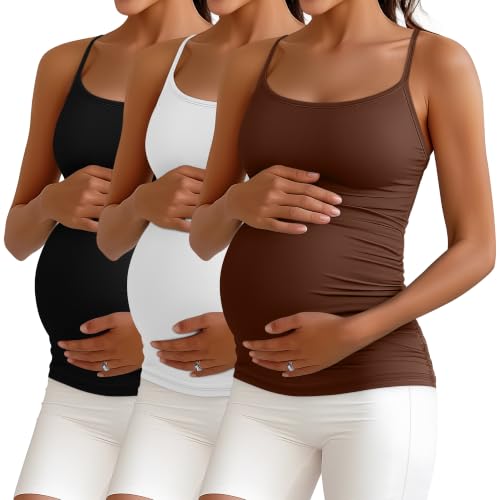 Ficerd 3 Pack Women's Maternity Tank Tops - color: Coffee, White, Black, size: X-Large