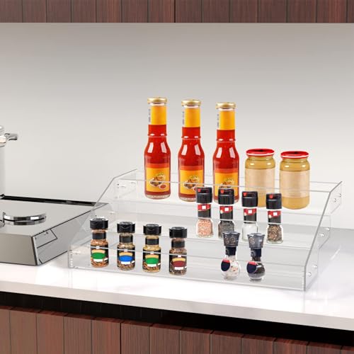 PMMASTO Wide Clear Acrylic Spice Rack for Countertops- 3 Tier - size: Widen 3 Tier - inner width 3''