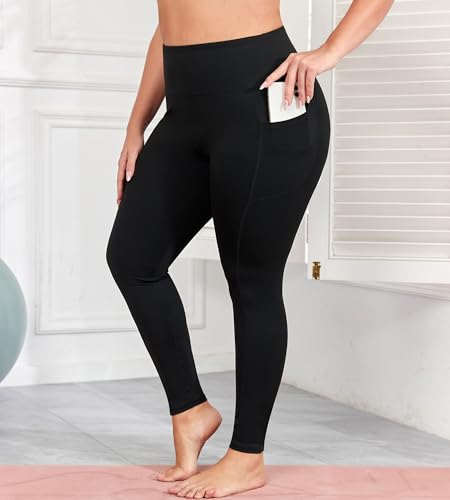 L-5XL Plus Size Butt Lifting Yoga Pants for Women with Pockets 25" - color: Black, size: X-Large Plus
