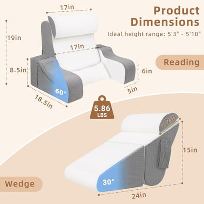 Foldable Reading Pillow for Sitting in Bed Adult, White/Grey, 19" - color: White/Grey-5pcs